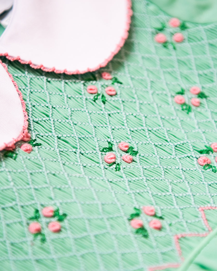 Mint Green Rosette Smocked Bishop Dress