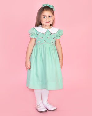 Mint Green Rosette Smocked Bishop Dress