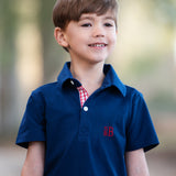 Red Windowpane Shorts Set with Navy Shirt