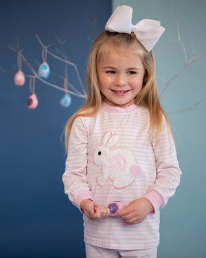 Bunny Applique Pink Striped Loungewear-FINAL SALE