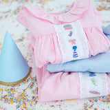 Party Time Hand Embroidered Pink Gingham Bubble