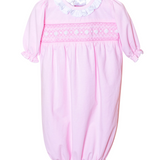 Smocked Baby Gown for Girl in Pale Pink Knit