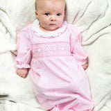 Smocked Baby Gown for Girl in Pale Pink Knit