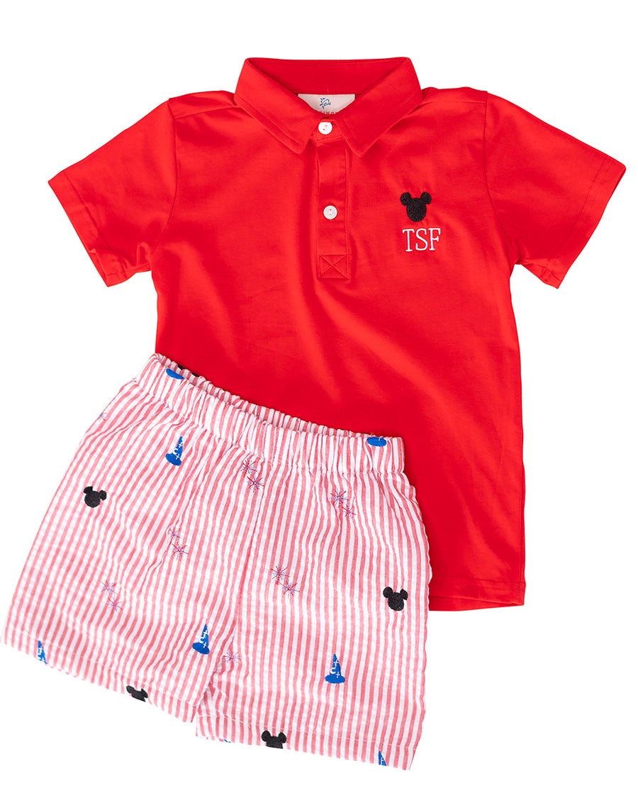 Magical Mouse Red Seersucker Shorts Set