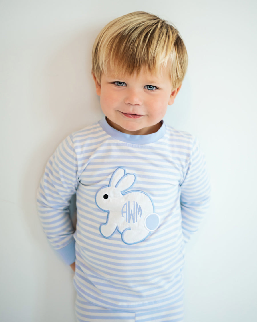 Bunny Applique Blue Striped Loungewear-FINAL SALE